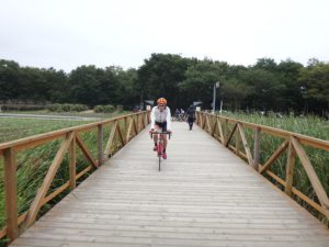 山中湖湖畔と花の都公園はサイクリングロードで繋がっています。